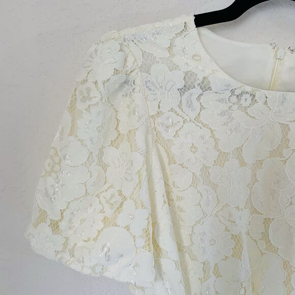 NWT WAYF Dress Plaza Mini Cutout Women M Ivory Lace Overlay Puff Bridal Wedding - Picture 4 of 12